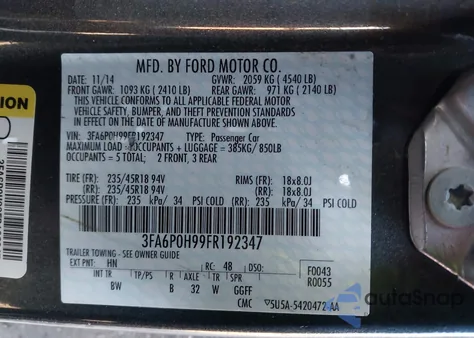 2015 Ford Fusion Se z USA, uszkodzony, nr VIN 3FA6P0H99FR192347